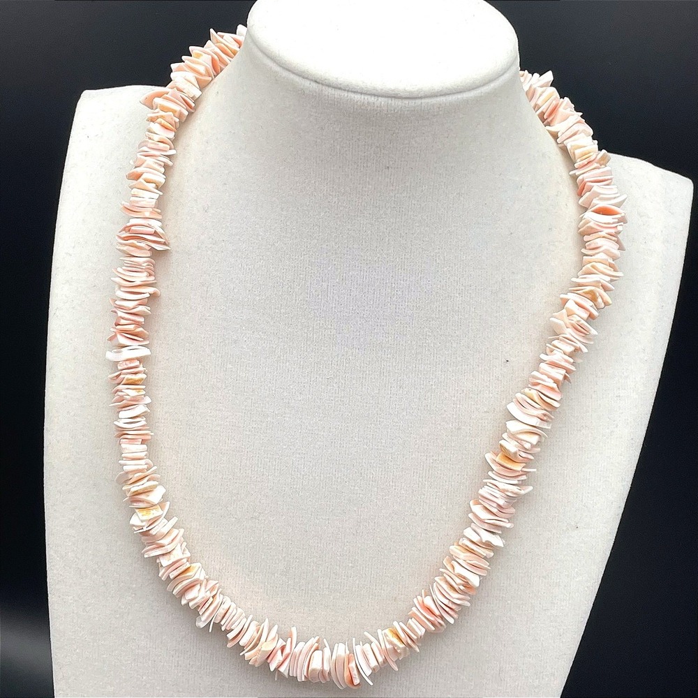 Vintage Peach White Chip Shell Surfer Pukka Choker Necklace Beach Jewellery‎